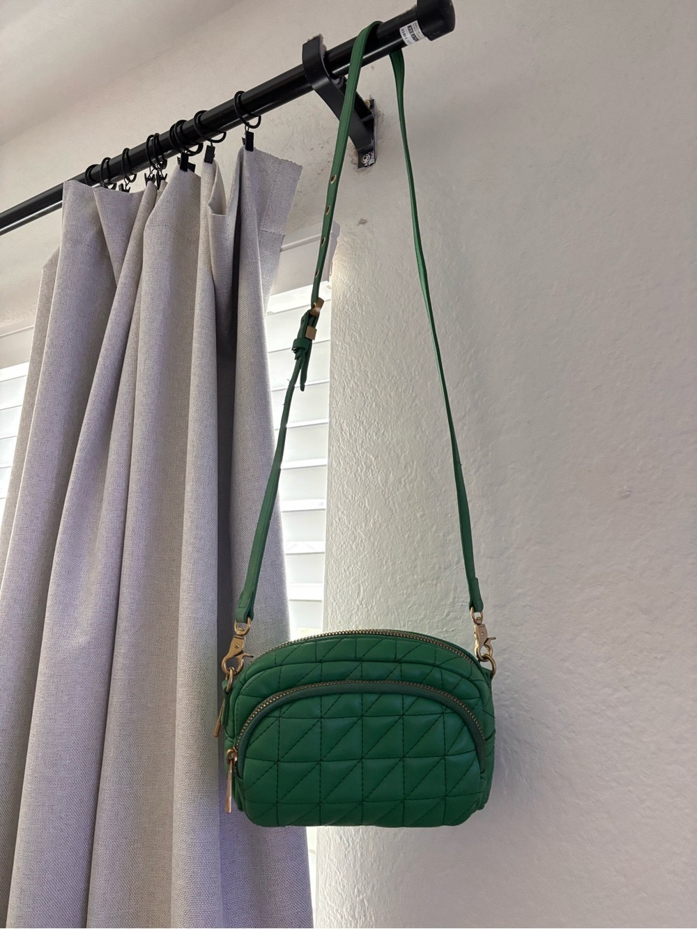 Zara Green Quilted Crossbody Bag with Gold Hardware